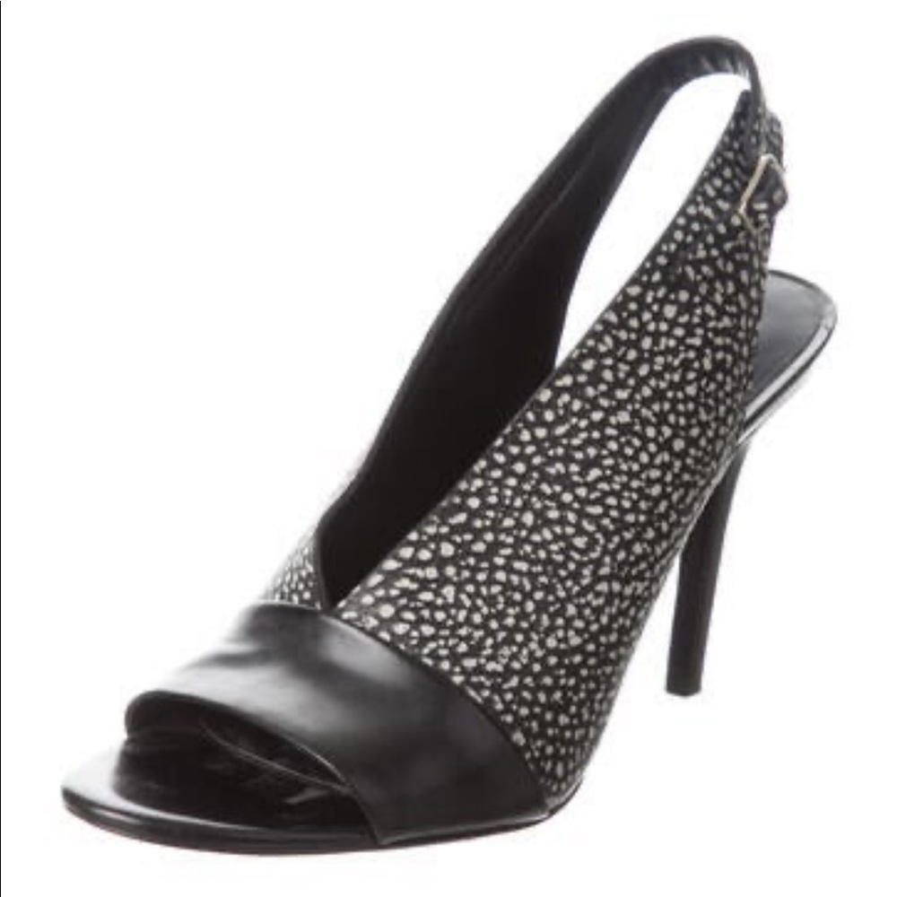 Alexander Wang Black & White Lizard Print Slingback Peep Toe Heels
